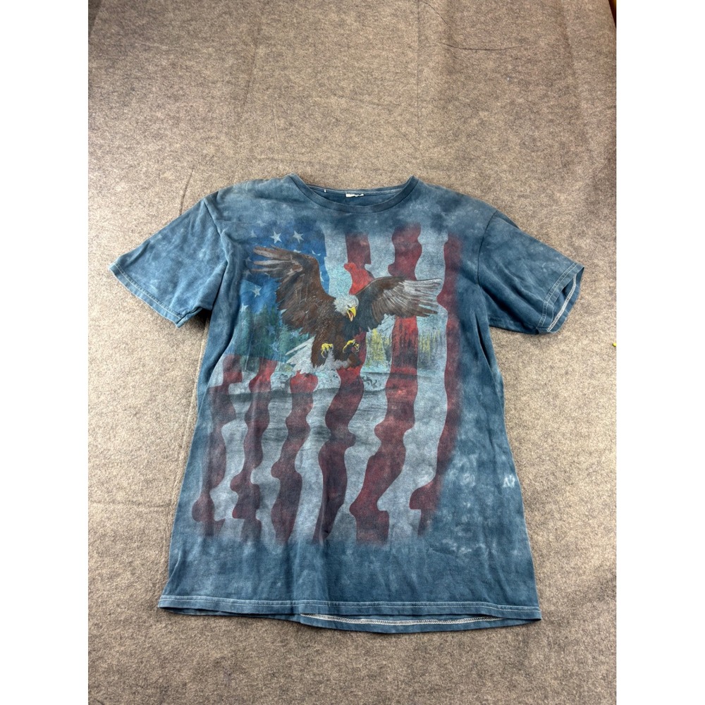 The Mountain Bald Eagle American Flag Tie Dye Graphic T-Shirt Blue Mens M USA